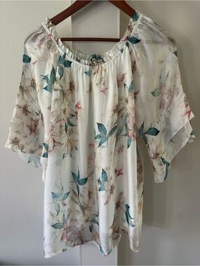 BELLAMBRA MADE IN ITALY SILK LINED RUFFLE BLOUSE LOOSE FIT BREATHABLE SZ LARGE